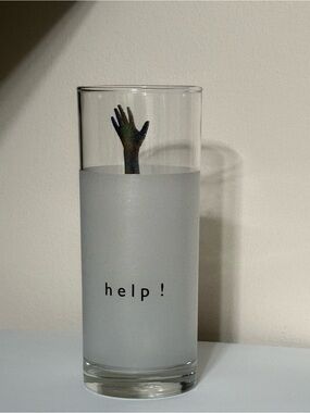 Propaganda “Help!” Hand Illusion Highball Glass Frosted Novelty Drink Glass